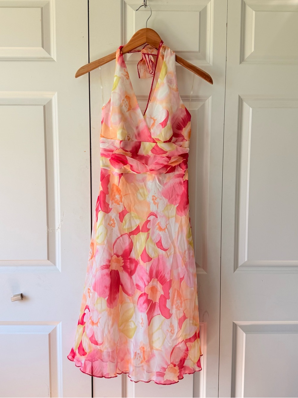Speechless Floral Halter Midi Dress in Pink, Peach, Yellow